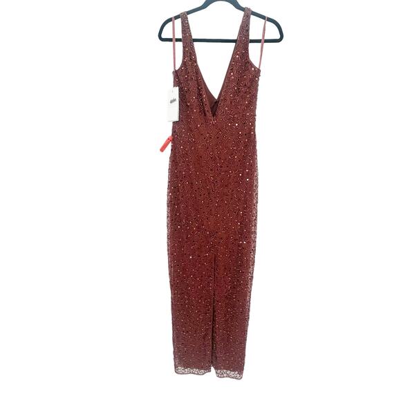 MAC DUGGAL Evening Gown Sequin Red Brick Beaded V Neck Dress Size 6 NWT - Picture 4 of 14